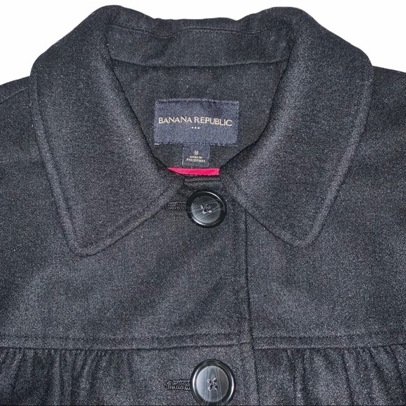 Banana Republic sz M black wool blend button up lined collared dress jacket coat - Picture 4 of 14